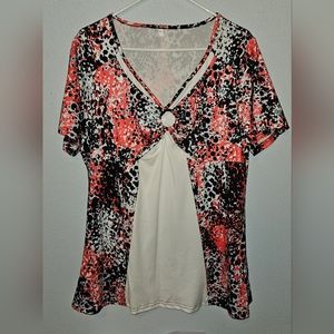 Cute Woman's Blouse- Black/White/Coral and Silver.
